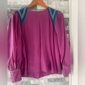 Women JOANIE CHAR Magenta Long Sleeve Blouse Shirt-Teal & Gray Chevron-8 (Medium